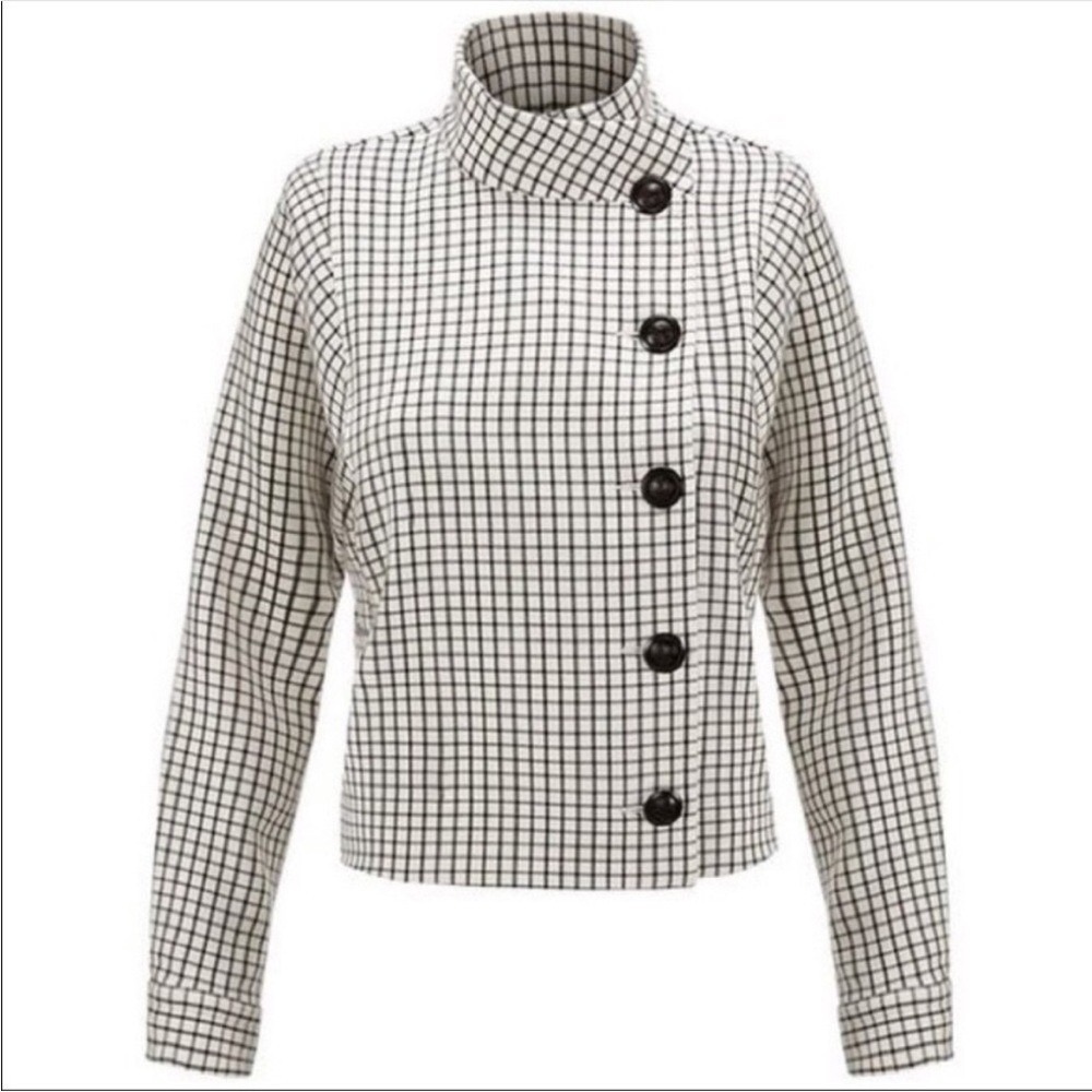 Cabi 3173 Windowpane Check Blazer Jacket Black White XXS Cropped Crest Button - Picture 1 of 10